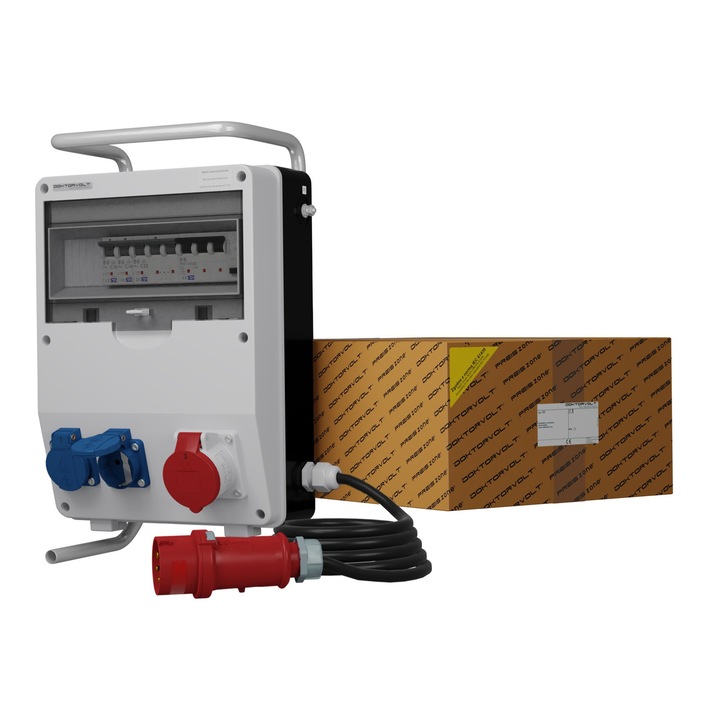 Tablou de distributie pentru constructii pe stativ cu cablu Doktorvolt, 16A 2x230V Schuko 0120