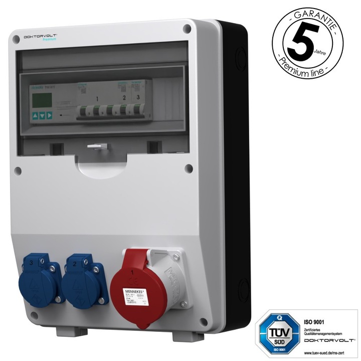 Tablouri electrice, Doktorvolt, rozdzielnica budowlana 3F 32A, 2x230V, gniazda Mennekes, IP65, 360x260x125mm