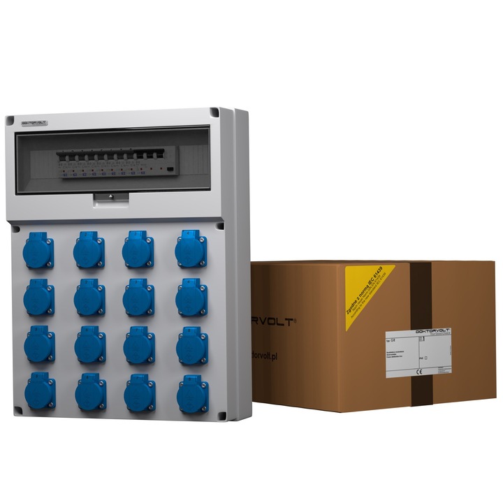 Tablou de distributie pentru cladiri, Doktorvolt, GR-S/FI 16x230V, 16 prize Schuko, IP54, 400x515x135mm