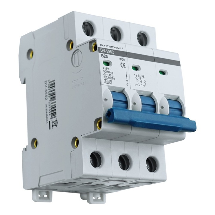 Disjunctoare 3P B25A 6kA Doktorvolt, protectie impotriva suprasarcinilor si scurtcircuitelor, 54x82x68mm