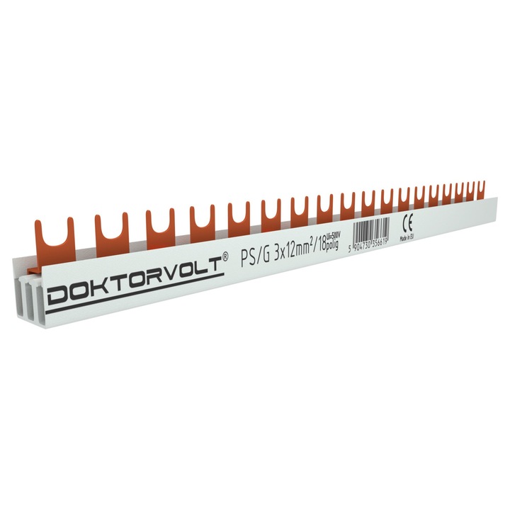 Doktorvolt fésűs gyűjtősín, háromfázisú, 18 modul, 12 mm², 80 A, DV 6619