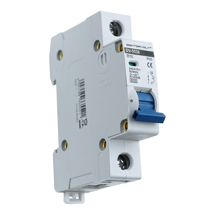 Siguranta electrica 1P B16A 6kA Doktorvolt, protectie impotriva suprasarcinilor si scurtcircuitelor, 18x82x68mm
