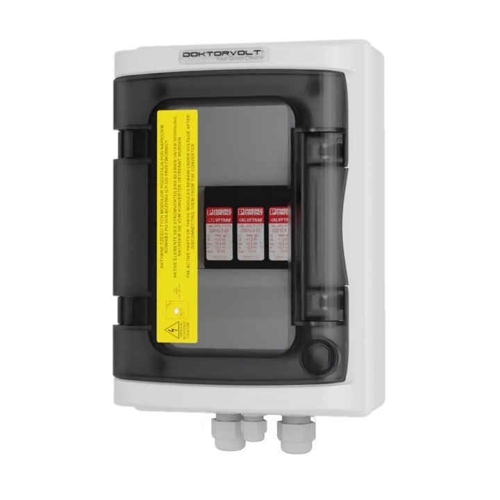 Tablou de distributie fotovoltaic, Doktorvolt, DC 1000V T1 T2 IP65, 4 module, gri RAL 7035, montaj pe suprafata