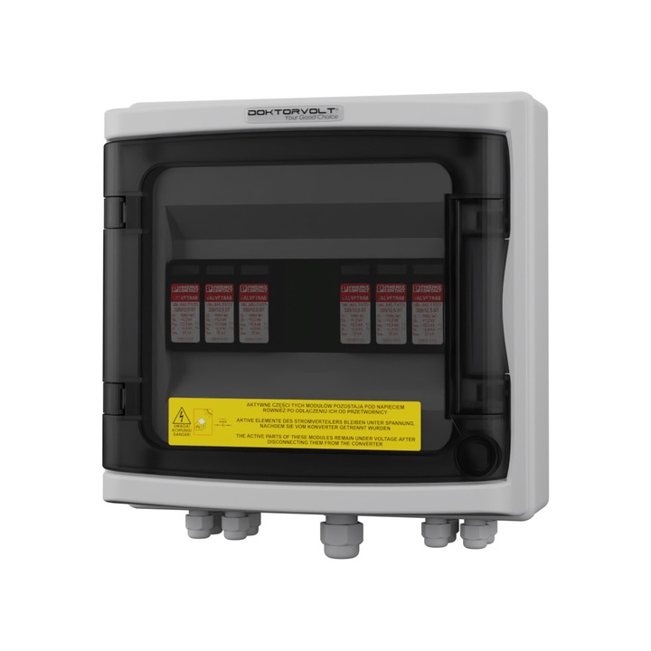 Tablou de distributie fotovoltaic, Doktorvolt, 2 Stringuri DC 1000V T2 IP65, 8 module, gri RAL 7035, 215x210x133mm