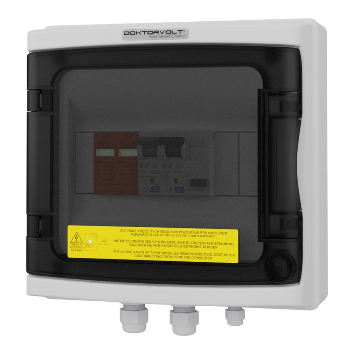 Tablou de distributie solar fotovoltaic, Doktorvolt, AC 1F B16 25A 300mA IP65, gri, 215x210x100mm