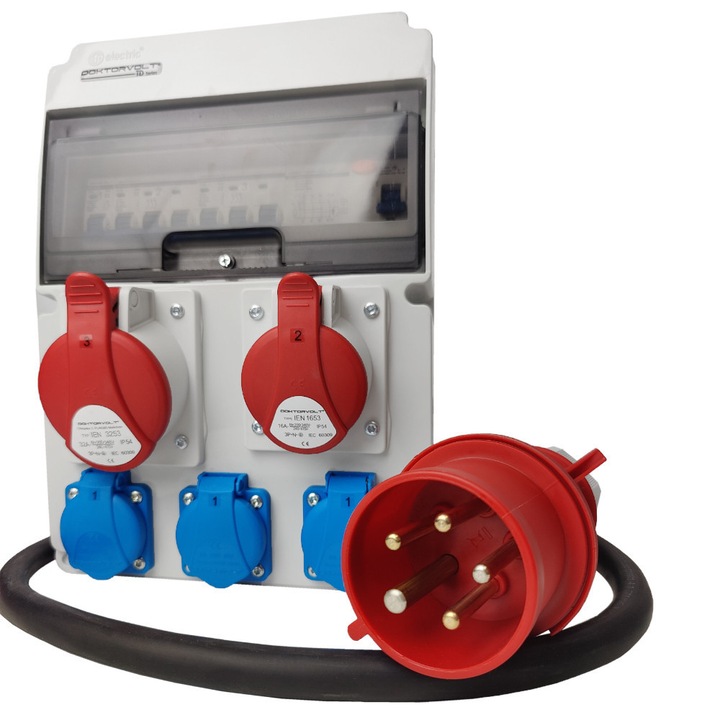 Tablouri electrice Doktorvolt JUN-S/FI, 1x 32A, 1x 16A, gri/negru, 223x310x112mm