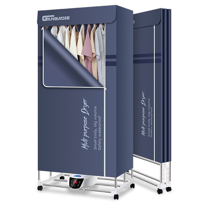 Ruhaszárító UV sterilizálással, összecsukható, hordozható, keringtetett forró levegő, időzítő, intelligens hőmérséklet-szabályozás, érintőképernyő, szagtalanító, kék