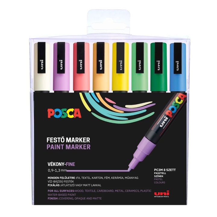 Комплект декоративни маркери Uni Posca PC-3M, 0.9-1.3 мм, 8 пастелни цвята