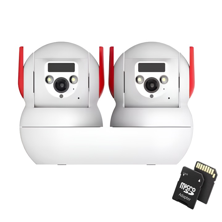 Камера за видеонаблюдение Empionics®, модел Icam365-2T2, 5MP+5MP, WiFi, включена 64GB MicroSD карта, нощно виждане, сензор за движение, аларма, водоустойчивост, хоризонтално завъртане на 355°, вертикално завъртане на 90°, бяла