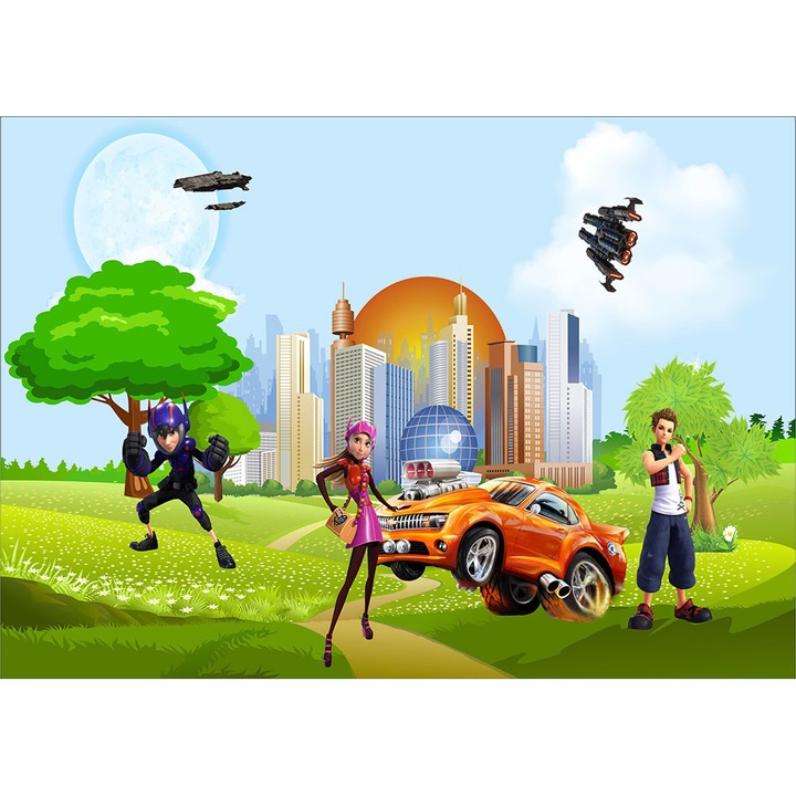 Fototapet Copii, Oras din Viitor, autoadeziv, multicolor, 80x120 cm