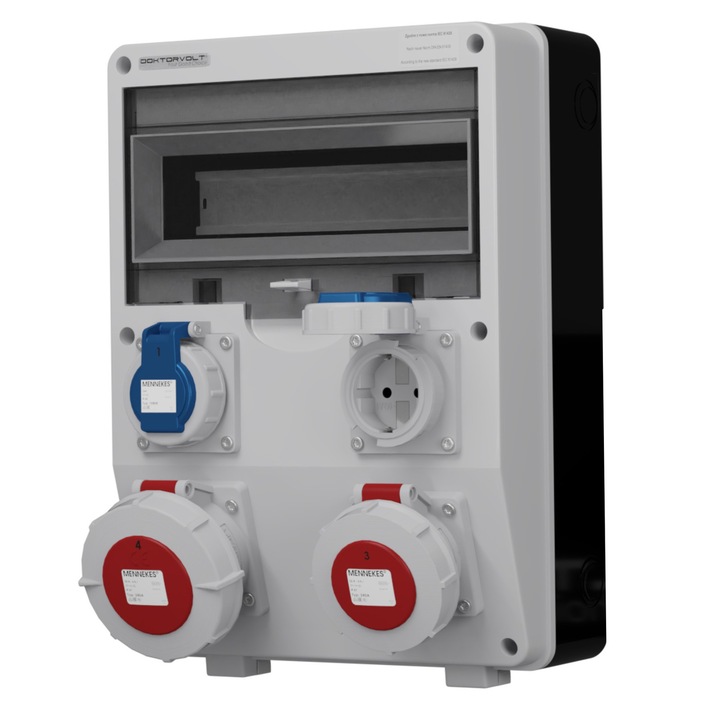 Tablouri electrice Doktorvolt TD 32A 16A, 2x230V, 1x400V, IP65, gri RAL 7035, 360x250x185mm