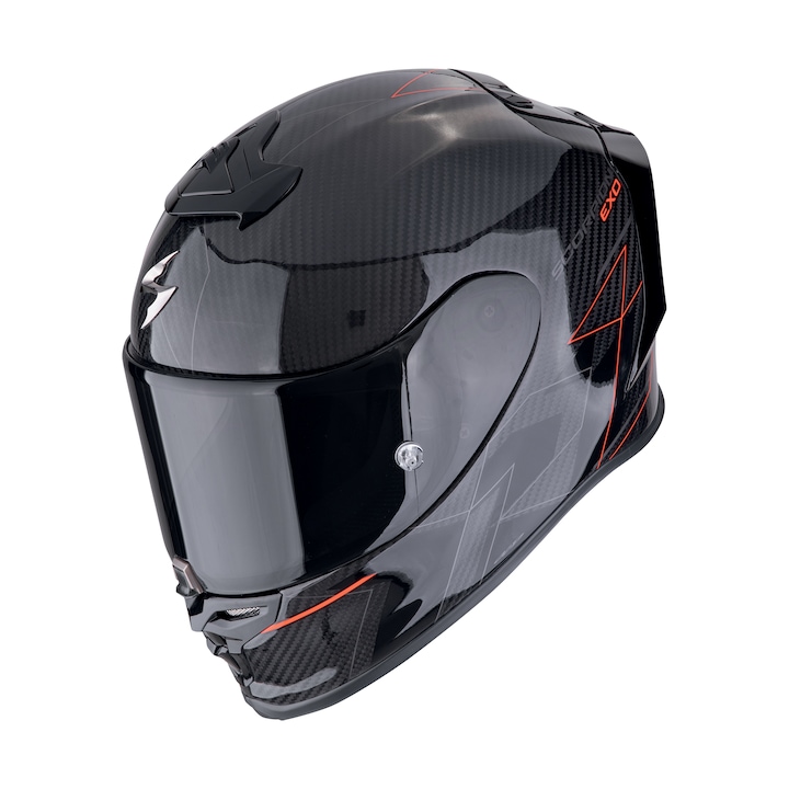 Мотоциклетна каска SCORPION EXO-R1 EVO CARBON AIR Cynergy, черно/червено, включва опушен визьор, размер XL