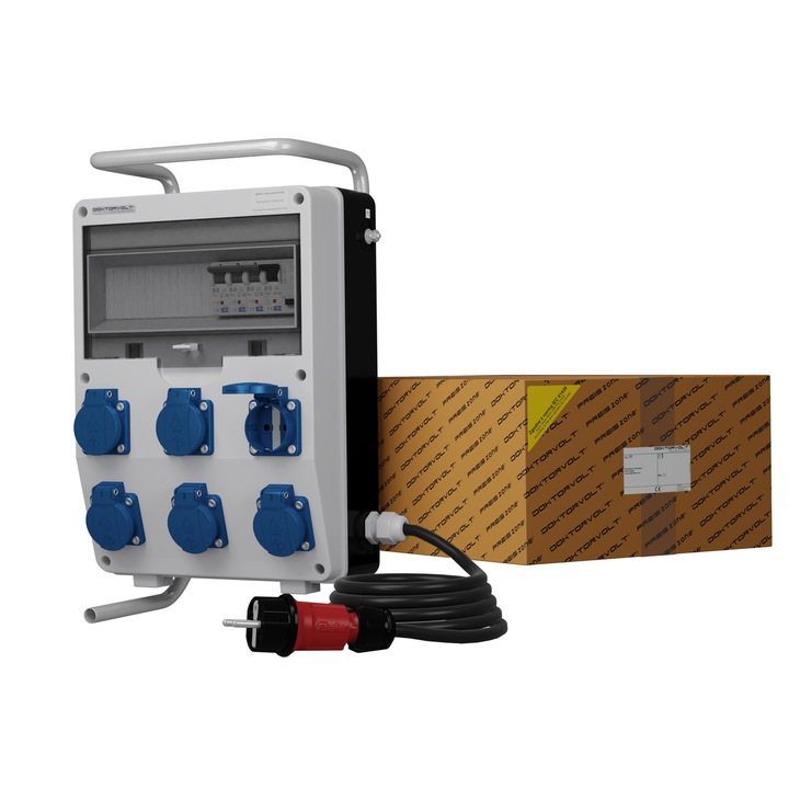Tablou de distributie pentru constructii pe stativ cu cablu Doktorvolt TD-S/FI SKHU 6x230V Schuko