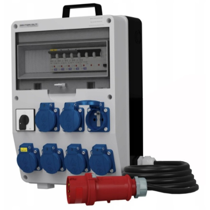 Tablouri electrice, Doktorvolt, rozdzielnica budowlana 7x230V, IP44, 365x250x185mm, set cu cablu 5x2,5mm2 si lacznik 0-1
