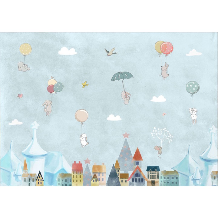 Fototapet Copii, autoadeziv, Iepurasi in Oras, multicolor, 80x120 cm CO320