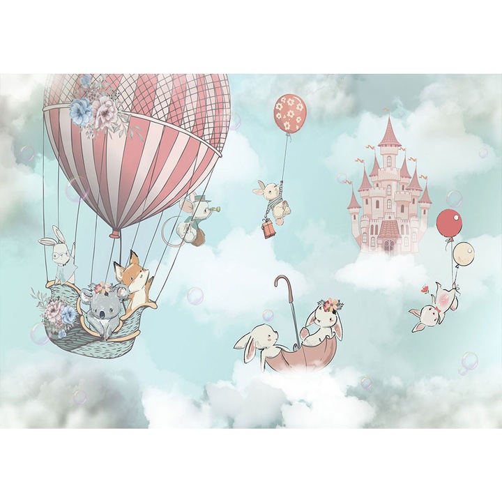 Fototapet Copii, autoadeziv, Animale Castel, multicolor, 120x200 cm CO332