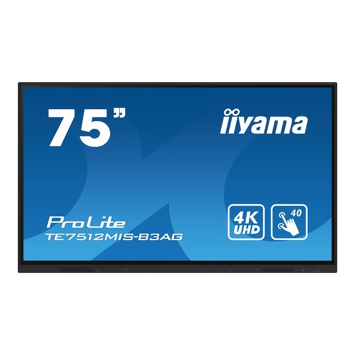 LED monitor, IIYAMA TE7512MIS-B3AG 75 hüvelykes iiWare10, 3840x2160, érintőképernyő
