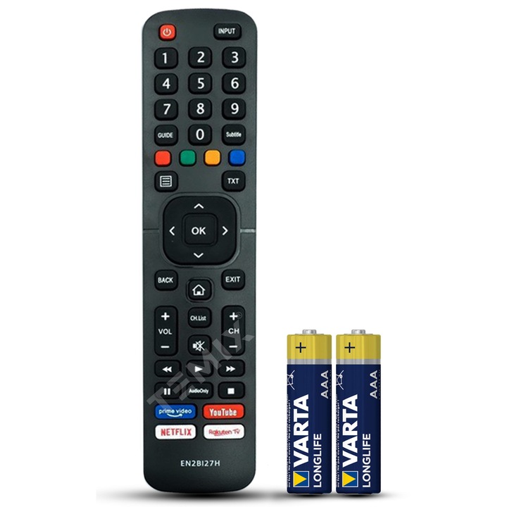 Telecomanda compatibila Hisense, EN2BI27HS, butoane dedicate Youtube, Netflix, Prime Video, Rakuten TV, TEMIX®, baterii incluse