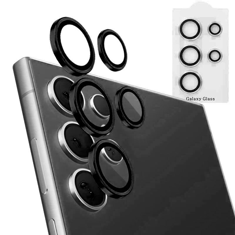 Folie Camera din sticla pentru Samsung Galaxy S24 Ultra, Full Cover, 9H, Negru, Atlas