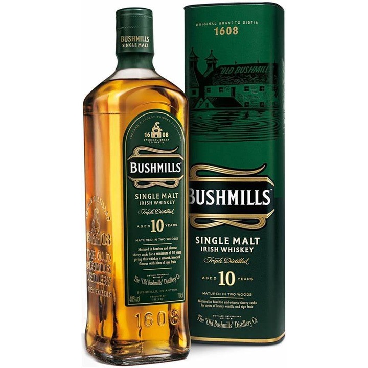 Bushmills Irish Whiskey, Single Malt, 10 Ani 40%, 0.7L