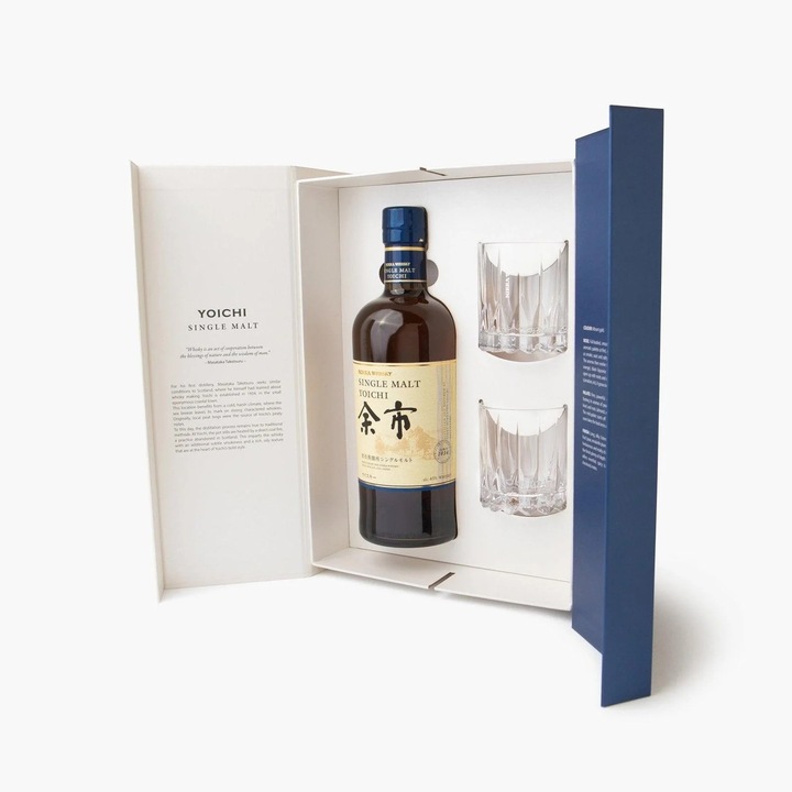 Pachet Cadou Whisky Nikka Yoichi Single Malt cu 2 Pahare 45%, 0.7L