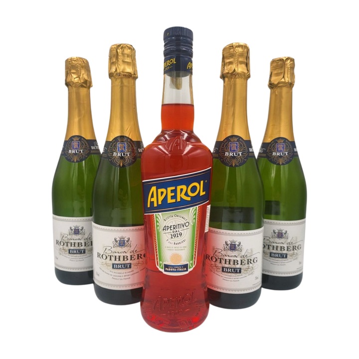 Pachet Aperol Spritz: Aperol Si 4 Sticle Vin Spumant Mousseux Baron de Rothberg Brut 0.75L