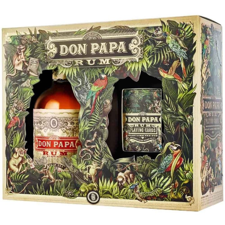 Pachet Cadou Rom Don Papa Single Island + carti de joc 40%, 0.7L