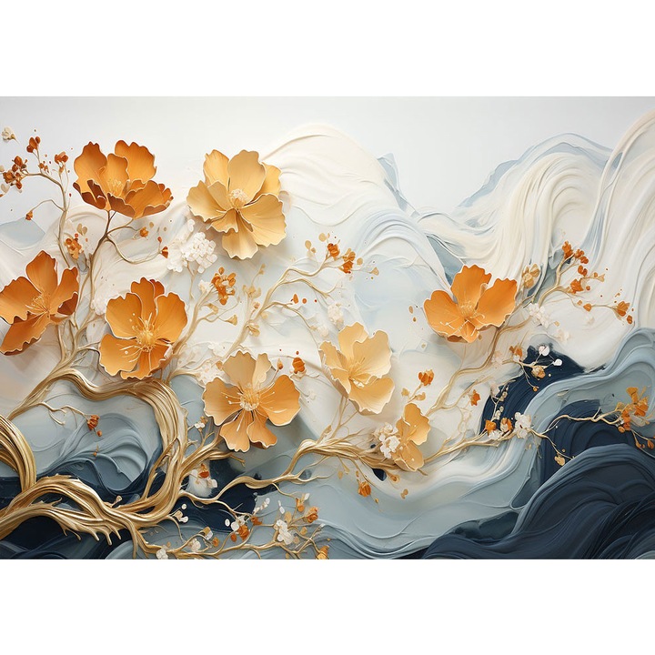 Fototapet 3D, autoadeziv, Pictura Relief Floari Portocaliu, multicolor, 200x300 cm 3D104