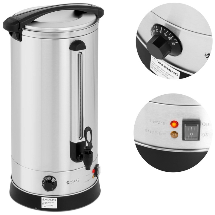 Royal Catering vízforraló, RC-WBDW23 modell, 23,5L, 2500W, rozsdamentes acél, 30-110°C