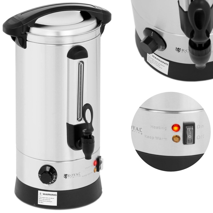 Royal Catering vízforraló 8,7L 1500W, rozsdamentes acél, termosztát 30-110C