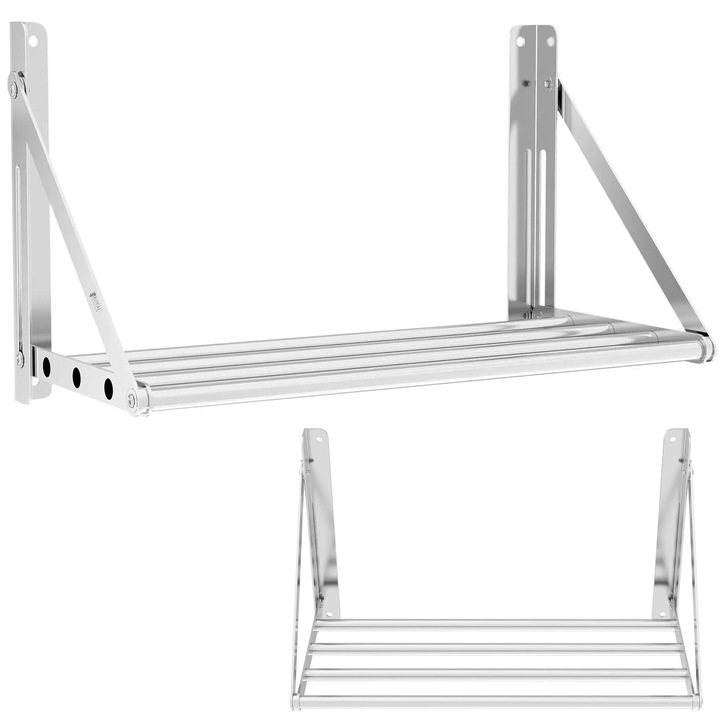 Royal Catering összecsukható rozsdamentes acél polc, 60x30cm, kapacitás 40kg, ezüst
