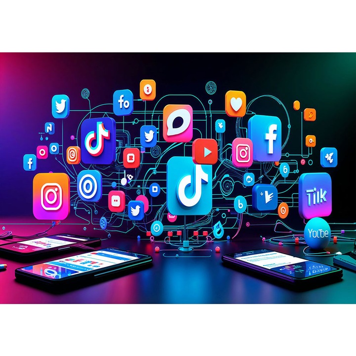 Fototapet 3D, autoadeziv, Socialmedia, multicolor, 120x200 cm 3D245