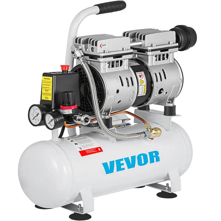 Légkompresszor, 2 gallonos 9 literes tartály, olajmentes, ultra csendes, 550 W, fehér