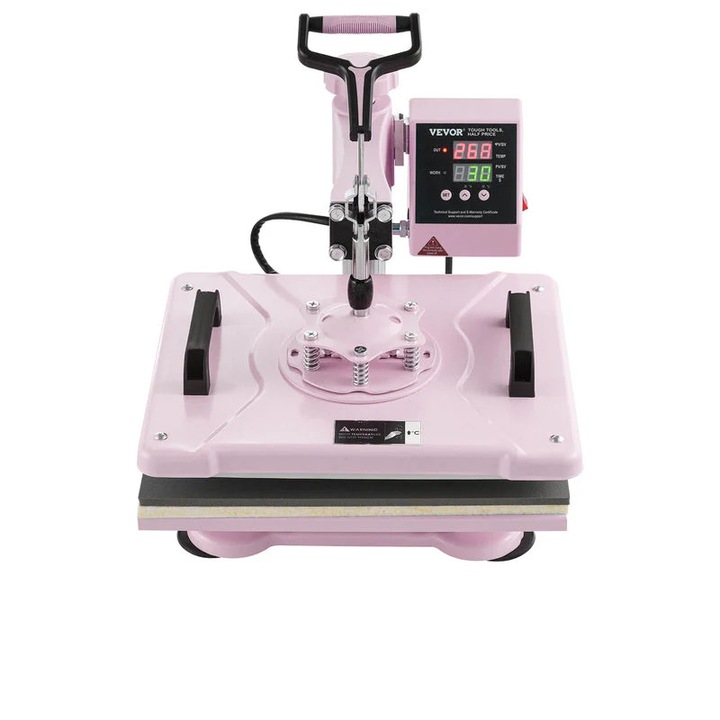 Термопреса, 12x15 инча, 8 в 1, с барабанна преса, завъртаща се на 360°, розова