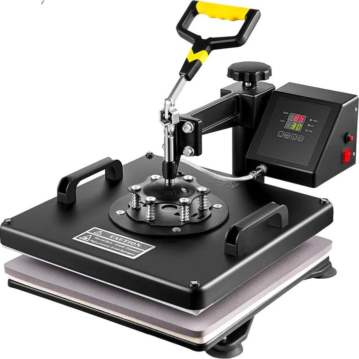 Термопреса, 38×38 см, 1050 W, многофункционална преса за тениски с двоен LED дисплей, комплект от 8 броя