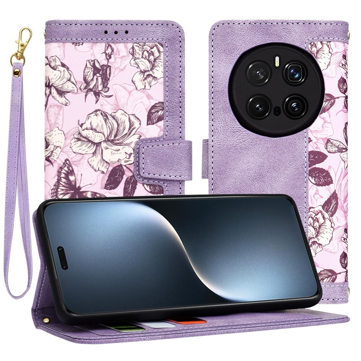 Високозащитен калъф за Honor Magic7 Pro, Timaconprotect, N37, екокожа, цвят Mysterious Berry Purple
