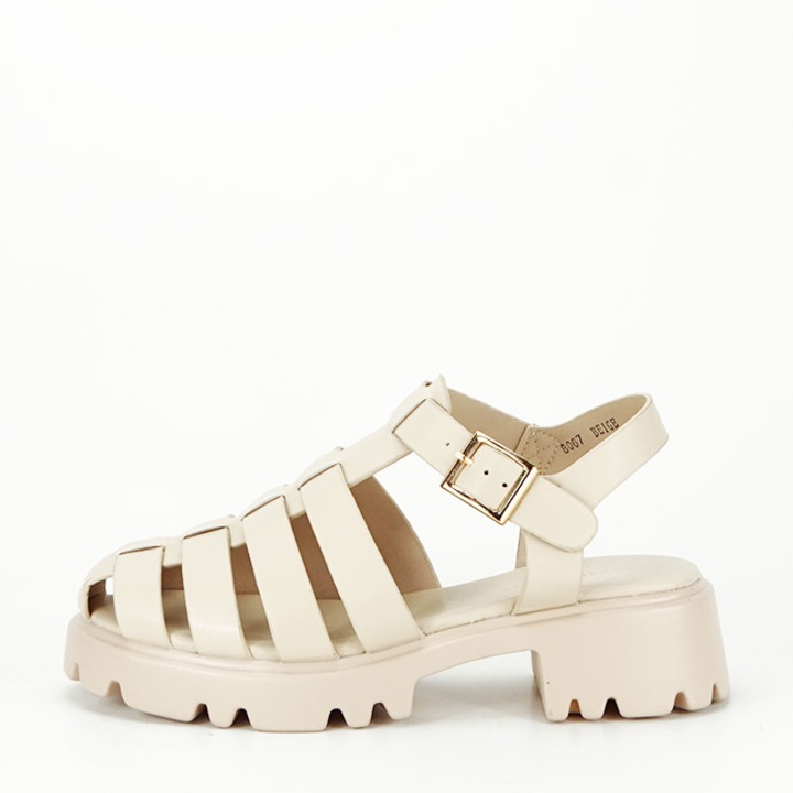 Бежови широки сандали с дебела подметка B-8067 Бежови 39 EU