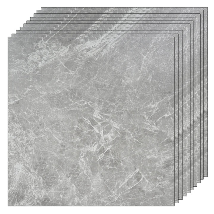 Комплект от 24 самозалепващи се мраморни подови плочки Teno, площ на покритие 4,86 кв.м, за многократна употреба, силно лепило, незалепващи, водоустойчиви, модерен вид, 45 x 45 см, камъчено сиви
