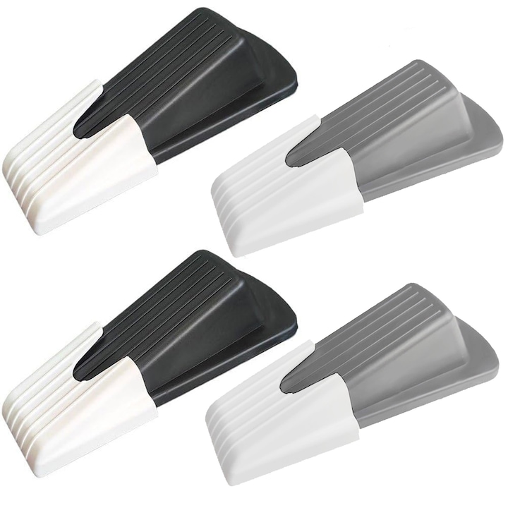 Set 4 opritoare pentru usa cu suport, Axroad Mall, Anti alunecare, Design inclinat, Rezistent la uzura lunga durata, Utilizarea convenabila, Pentru pardoseli din gresie, piatra si lemn, Cauciuc, 12.4*3.5*3.5cm, Gri deschis/ Negru