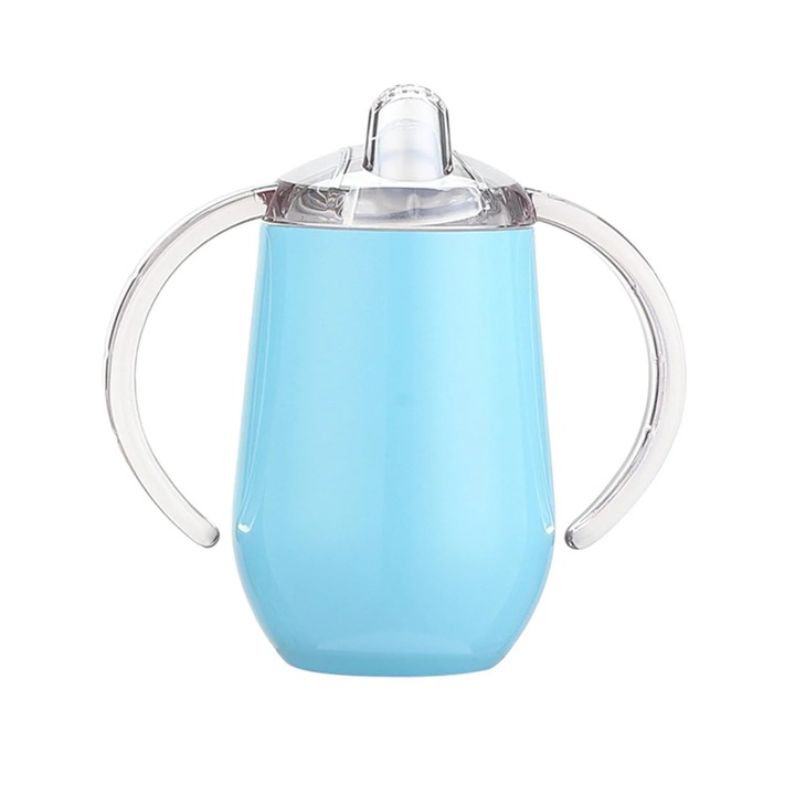 Cana termos pentru copii YANYXR, 10oz, izolatie dubla, albastru deschis, 15x14x9cm