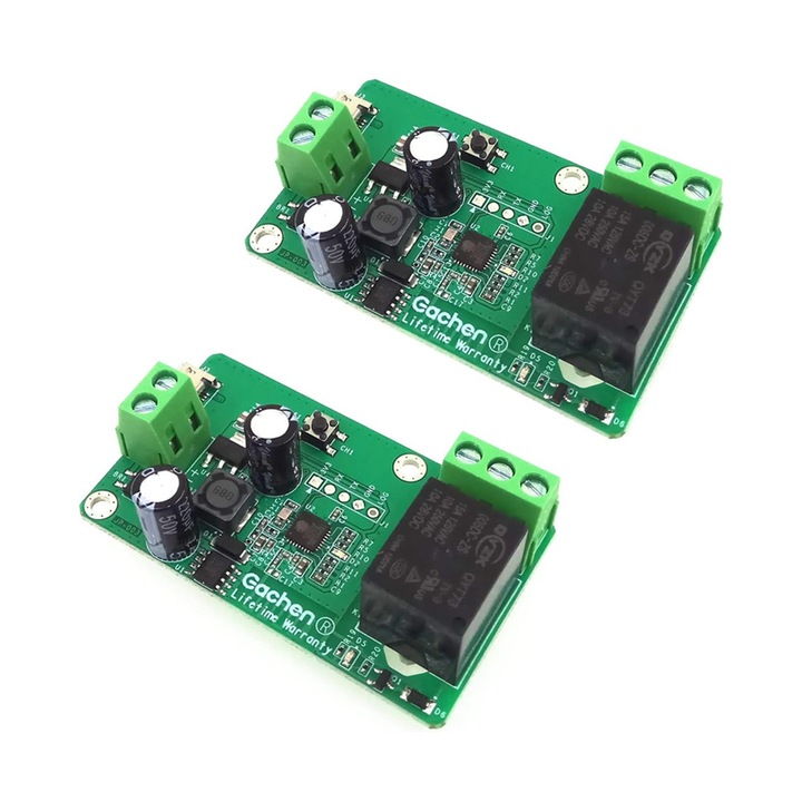 Безжичен 1-канален интелигентен релеен модул Eachen SmartHome *16040-39-B 16040-6, 2 броя, Съвместим с приложението Ewelink, DC 7-32V, Зелен