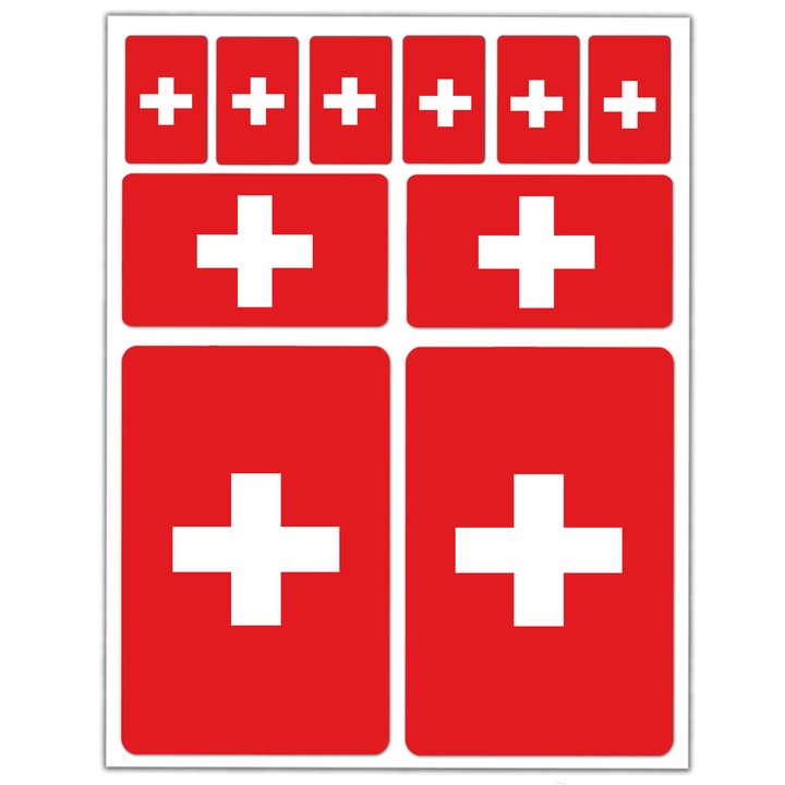 Autocolante autoadezive laminate din PVC, Biomar Labs, potrivite pentru biciclete, casti, masini, motociclete, laptopuri, Steagul Elvetiei, 10 buc. D23