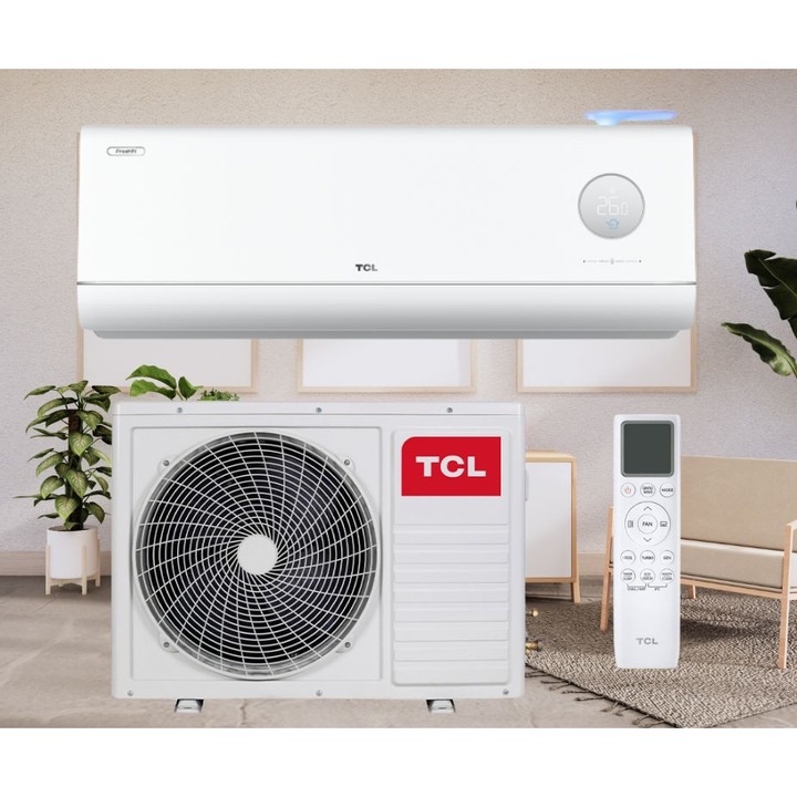 Aparat de aer conditionat inverter TCL FreshIN 3.0 TAC-12CHSD/FCI, 12000 BTU, 40 m², A+++, Wi-Fi, Control vocal, Functii inteligente, Super Turbo Start, iFeel, FreshIN+, ECO, Alb