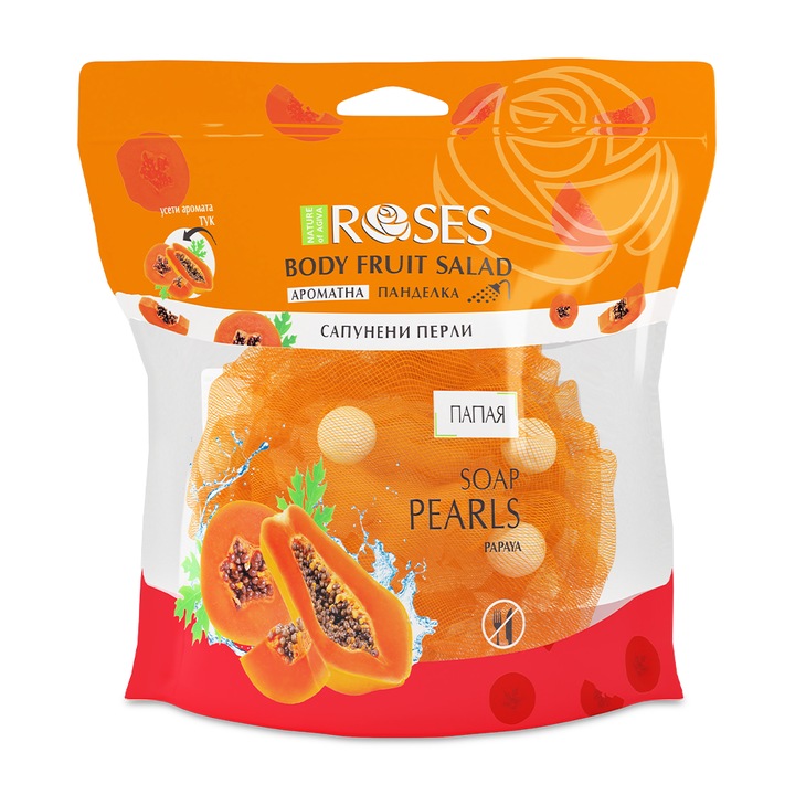 Illatos fürdőszalag szappangyöngyökkel Agiva rózsák, gyümölcssaláta, papaya természete