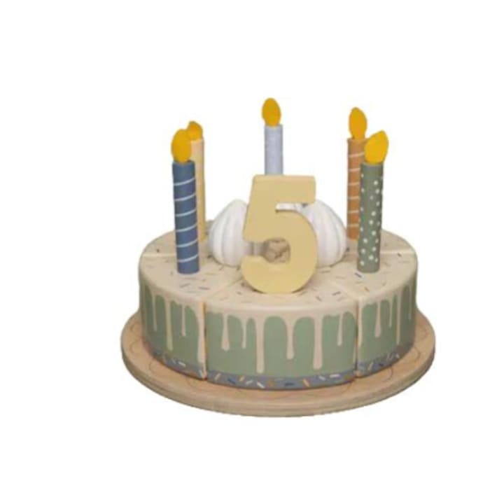 Tort aniversar pentru copii, Little Dutch, 6 felii, lumanari, lemn, multicolor