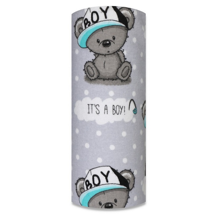 Бархетна пелена принт 80/80см, Galix, It's a boy сив