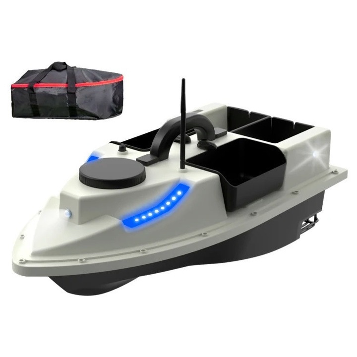 Лодка за захранка Flytec D19, GPS позициониране, 12000 mAh, сак за съхранение, бяла