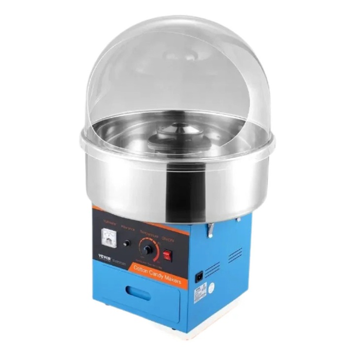 Машина за захарен памук, 1000W, с контрол на температурата, синя, 53,5x53,5x32см, с прозрачен капак