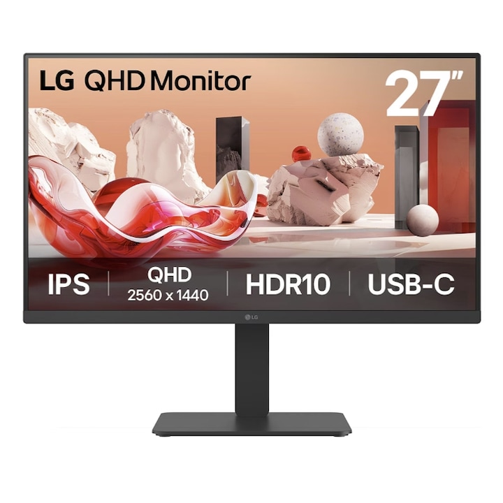 LG 27" 27BA65QB-B IPS LED monitor, QHD 2560 x 1440, HDMI, DisplayPort, hangszórók, Pivot, 100 Hz, 5 ms fekete