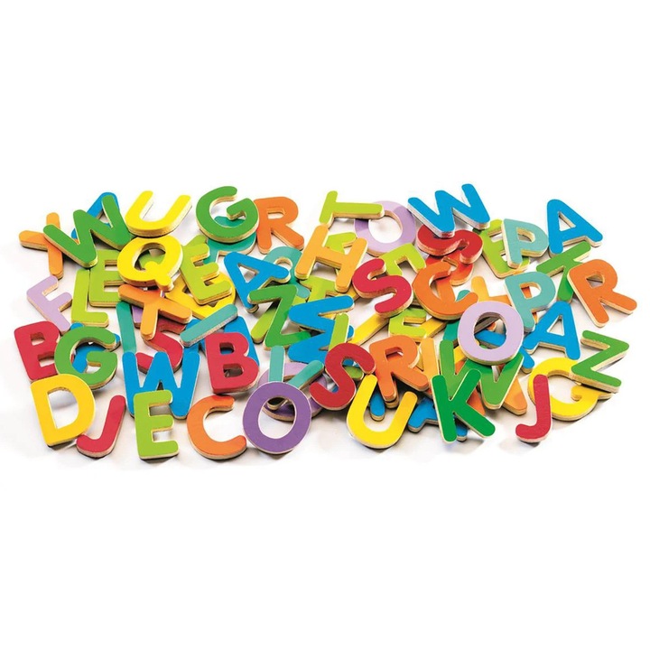 Set 83 litere magnetice colorate, Djeco, din lemn